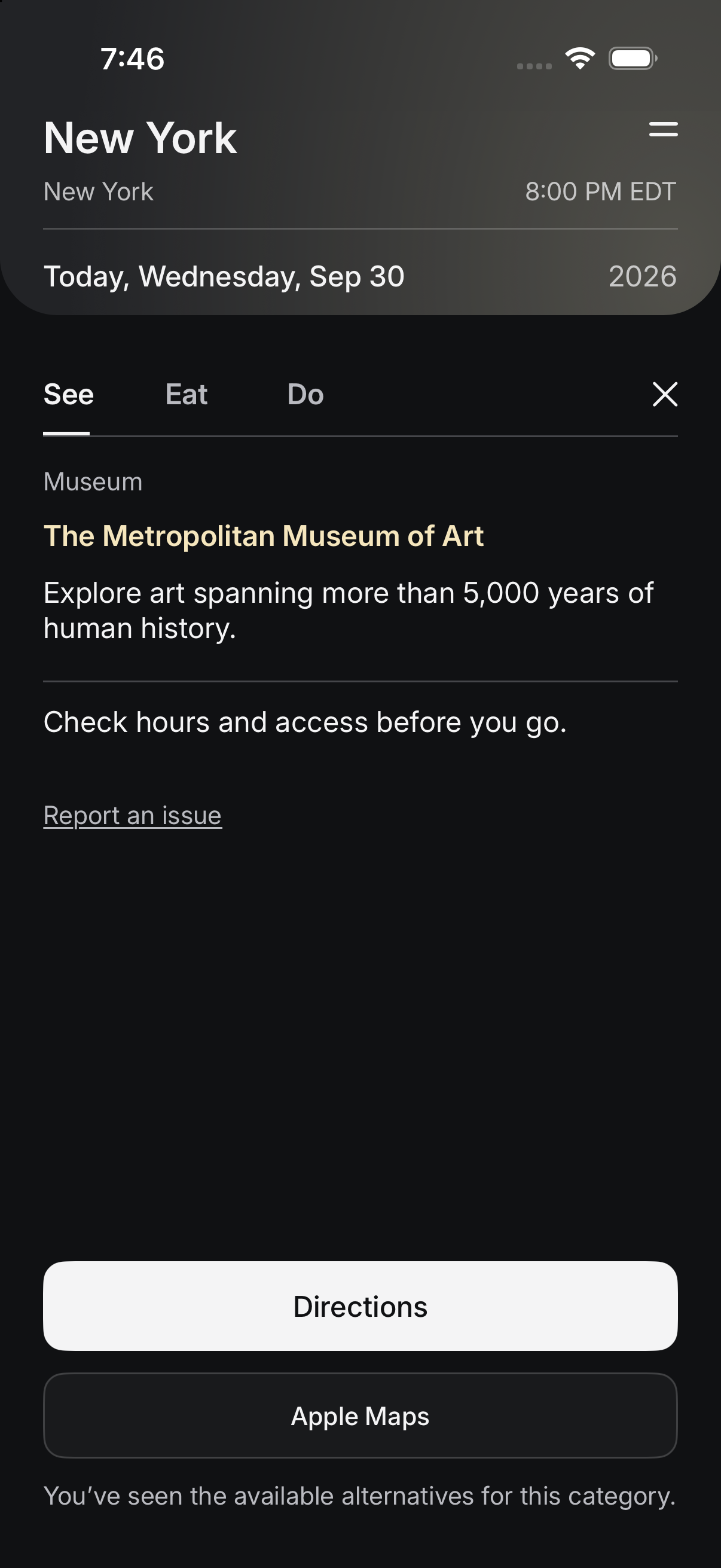 Fairward New York with expanded Metropolitan Museum of Art details, selected-hour forecast with staged venue